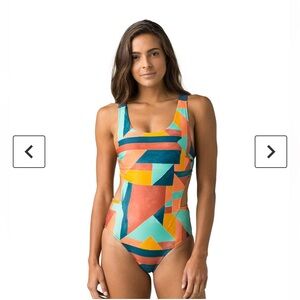 Prana One Piece Swimsuit Womens size SMALL Geometric Metric Vacation Beach